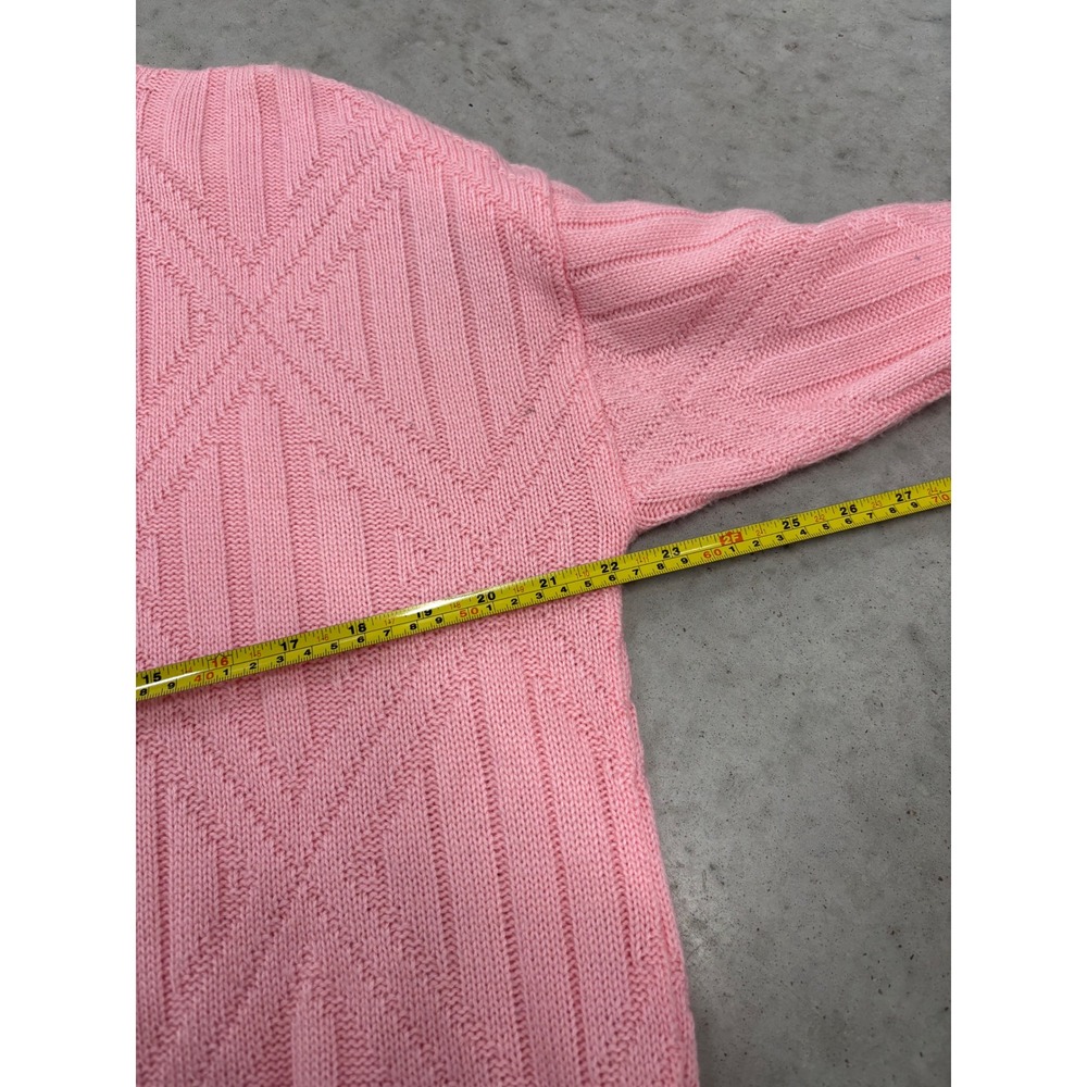 Club International Pink Diamond Cable Knit Crewneck Sweater Mens Large Vintage - Picture 4 of 4
